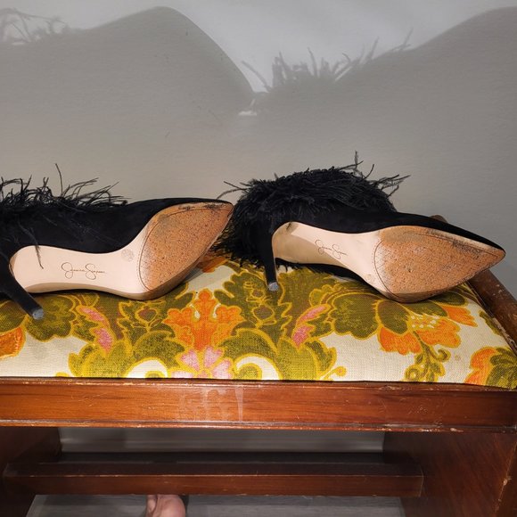 Jessica Simpson Black Suede Ostrich Feather Ankle Boots Size 8.5 Beaded - Picture 5 of 10